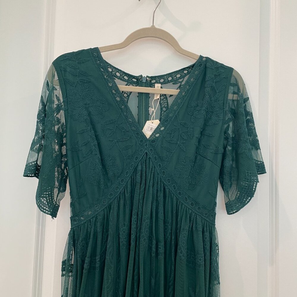 NWT PinkBlush Forest Green Lace Mesh Overlay Maxi Dress size small - Picture 3 of 13